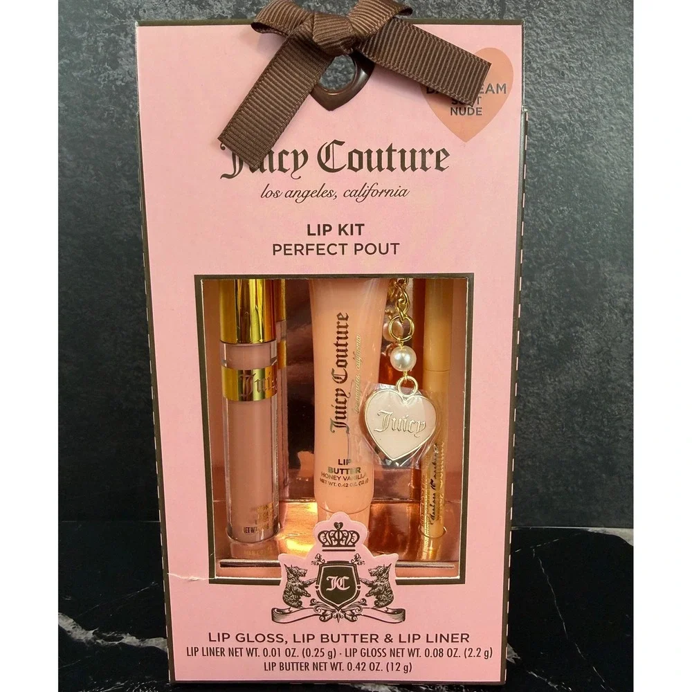 NEW Juicy Couture Lip Kit‎ Perfect Pout Lip Gloss Butter Liner w/ Charm Daydream